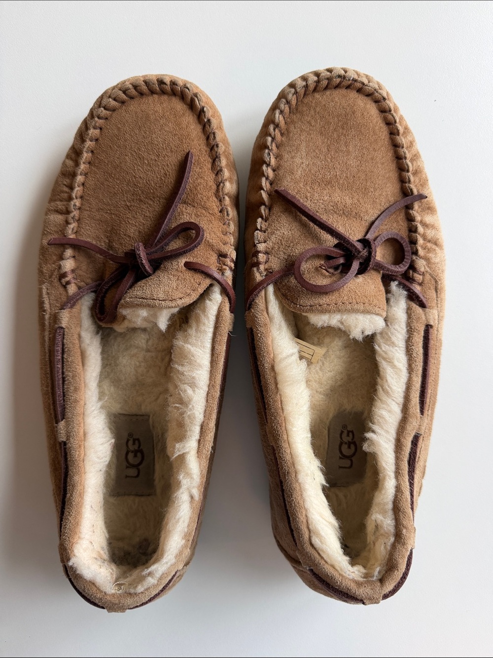 UGG Women’s Chestnut Suede Moccasin Slippers with Shearling Lining